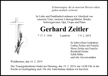 Anzeige von Gerhard Zeitler von MGO