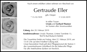 Anzeige von Gertraude Eller von MGO