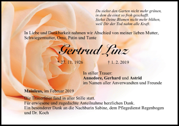 Anzeige von Gertrud Linz von MGO