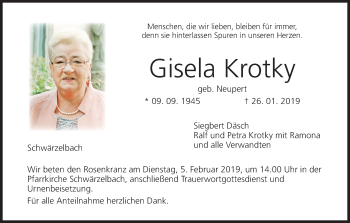 Anzeige von Gisela Krotky von MGO