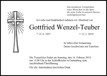 Anzeige von Gottfried Wenzel-Teuber von MGO