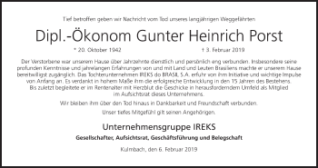 Anzeige von Gunter Heinrich Porst von MGO