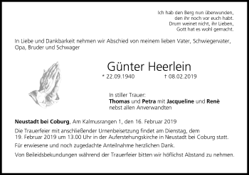 Anzeige von Günter Heerlein von MGO