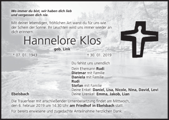 Anzeige von Hannelore Klos von MGO