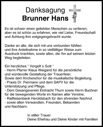 Anzeige von Hans Brunner von MGO