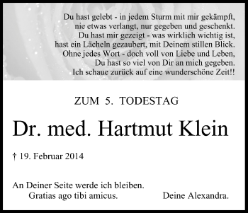 Anzeige von Dr. med. Dipl.-Chem. Hartmut Klein von MGO