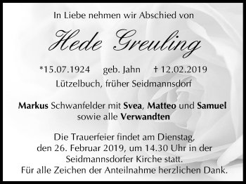 Anzeige von Hede Greuling von MGO