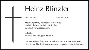 Anzeige von Heinz Blinzler von MGO
