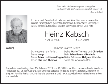 Anzeige von Heinz Kabsch von MGO