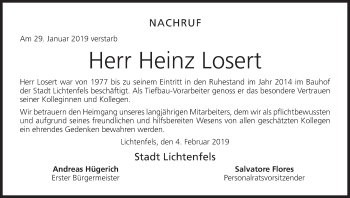 Anzeige von Heinz Losert von MGO