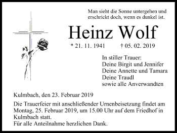 Anzeige von Heinz Wolf von MGO