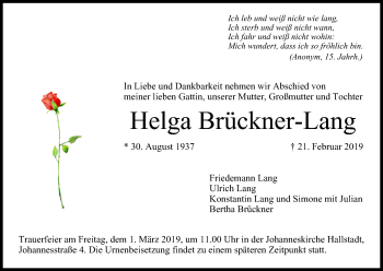 Anzeige von Helga Brückner-Lang von MGO