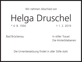 Anzeige von Helga Druschel von MGO