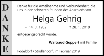 Anzeige von Helga Gehrig von MGO