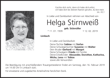 Anzeige von Helga Stirnweiß von MGO
