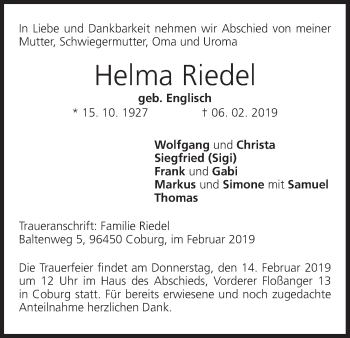Anzeige von Helma Riedel von MGO