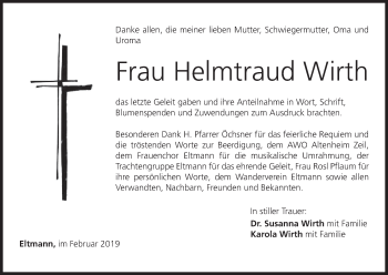 Anzeige von Helmtraud Wirth von MGO