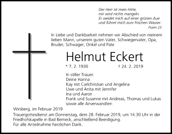 Anzeige von Helmut Eckert von MGO