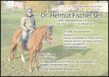 Anzeige von Helmut Fischer von MGO