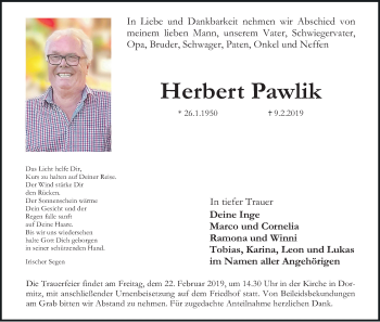 Anzeige von Herbert Pawlik von MGO