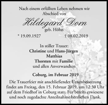 Anzeige von Hildegard Dorn von MGO