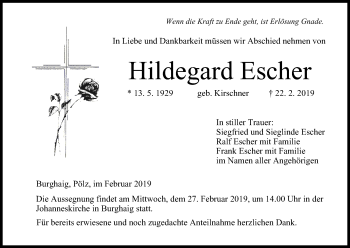 Anzeige von Hildegard Escher von MGO