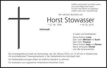 Anzeige von Horst Stowasser von MGO