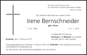 Anzeige von Irene Bernschneider von MGO
