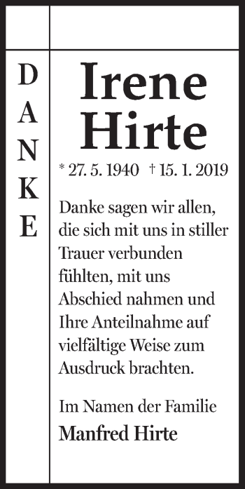 Anzeige von Irene Hirte von MGO