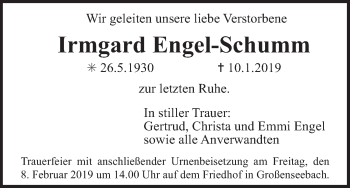 Anzeige von Irmgard Engel-Schumm von MGO