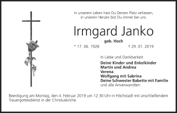 Anzeige von Irmgard Janko von MGO