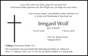 Anzeige von Irmgard Wolf von MGO