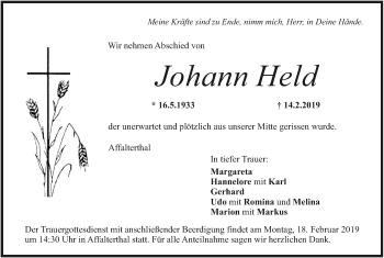 Anzeige von Johann Held von MGO