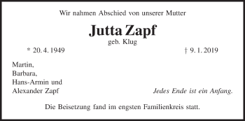 Anzeige von Jutta Zapf von MGO
