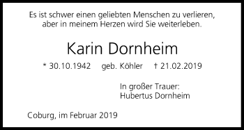 Anzeige von Karin Dornheim von MGO