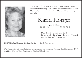 Anzeige von Karin Körger von MGO