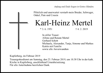 Anzeige von Karl-Heinz Mertel von MGO