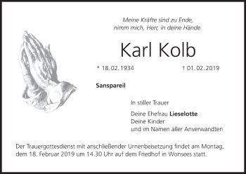 Anzeige von Karl Kolb von MGO