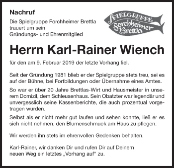 Anzeige von Karl-Rainer Wiench von MGO