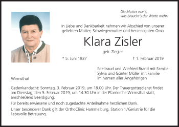 Anzeige von Klara Zisler von MGO