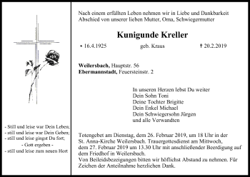 Anzeige von Kunigunde Kreller von MGO