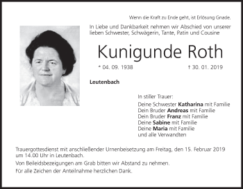 Anzeige von Kunigunde Roth von MGO