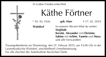 Anzeige von Käthe Förtner von MGO
