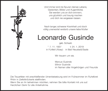 Anzeige von Leonarde Gusinde von MGO