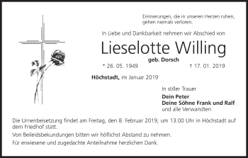 Anzeige von Lieselotte Willing von MGO