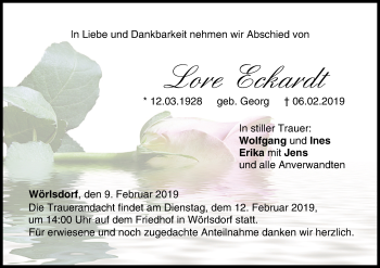 Anzeige von Lore Eckardt von MGO