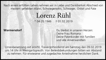 Anzeige von Lorenz Rühl von MGO