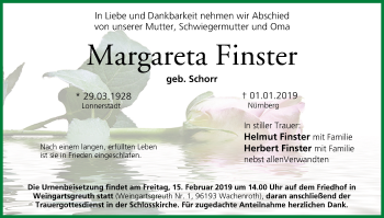Anzeige von Margareta Finster von MGO