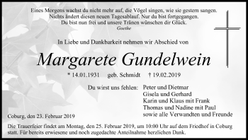 Anzeige von Margarete Gundelwein von MGO