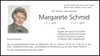 Anzeige von Margarete Schmid von MGO